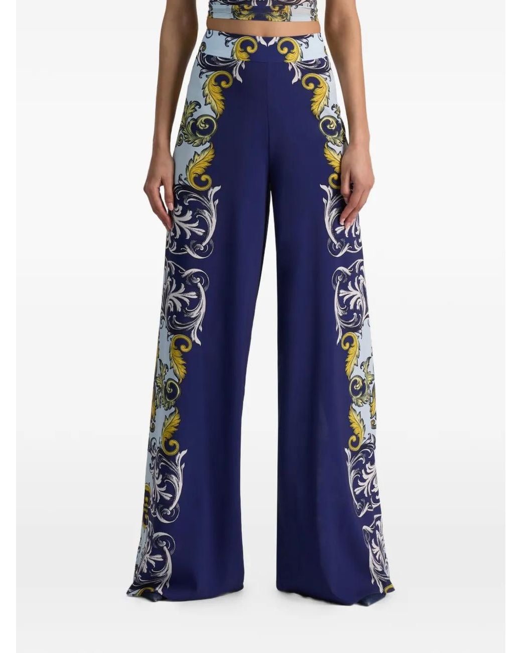 Alice + Olivia Blue Athena Wide-Leg Trousers