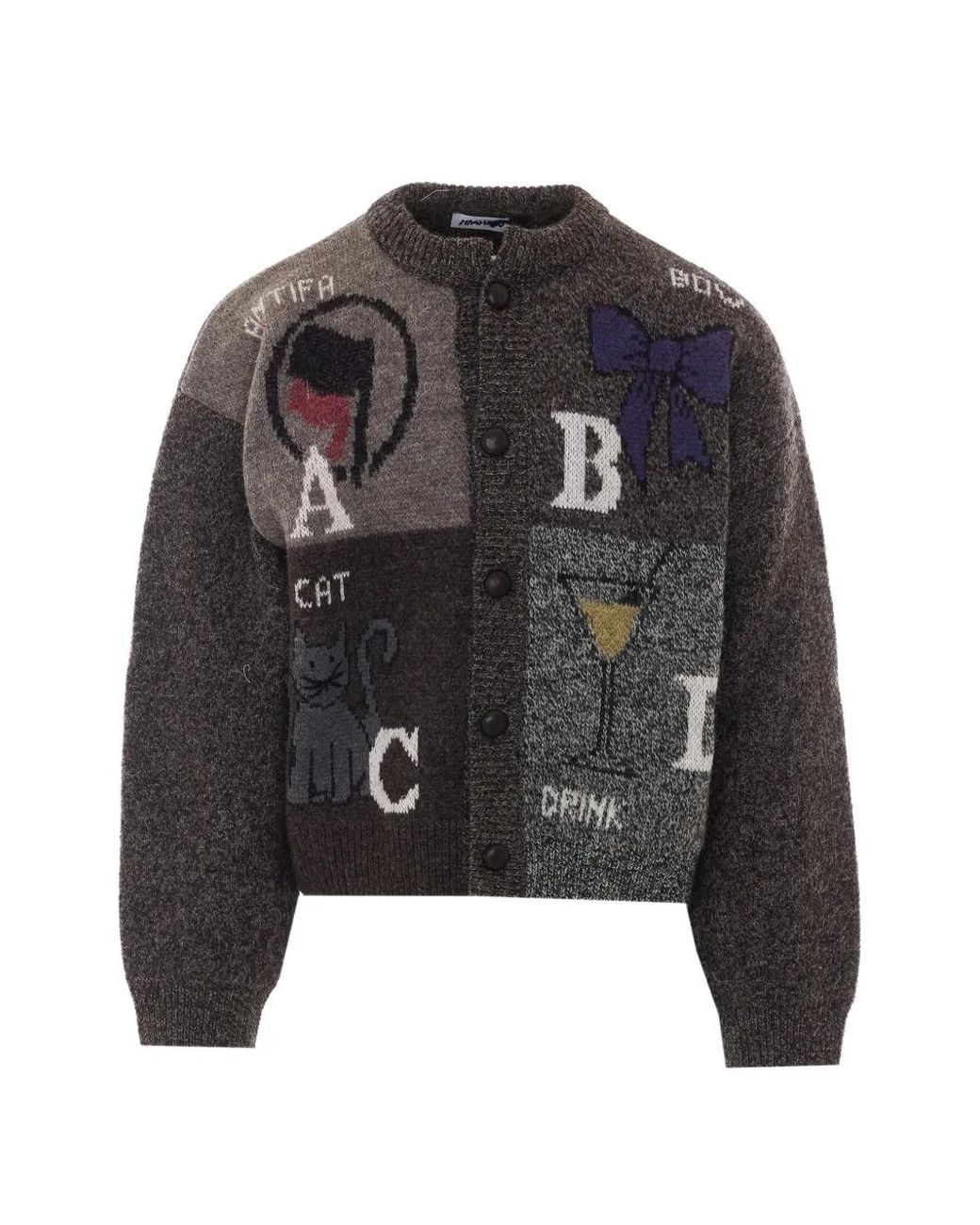 Magliano Black Cardigan Abcd En Maille Intarsia for men