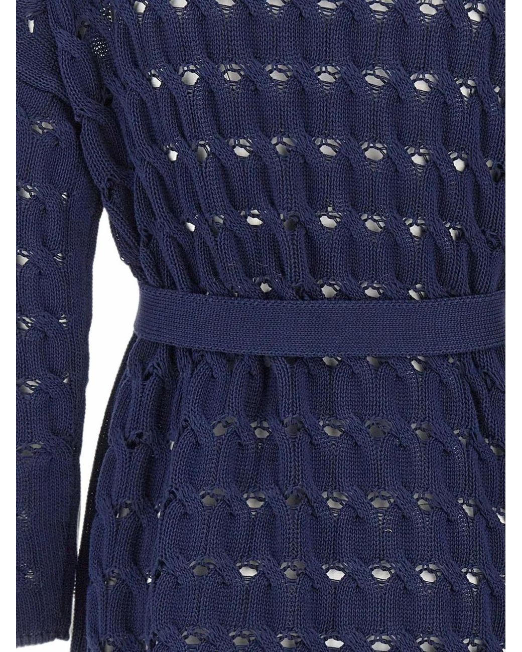 Kangra Blue Cardigan Ceinturé En Maille Torsadé