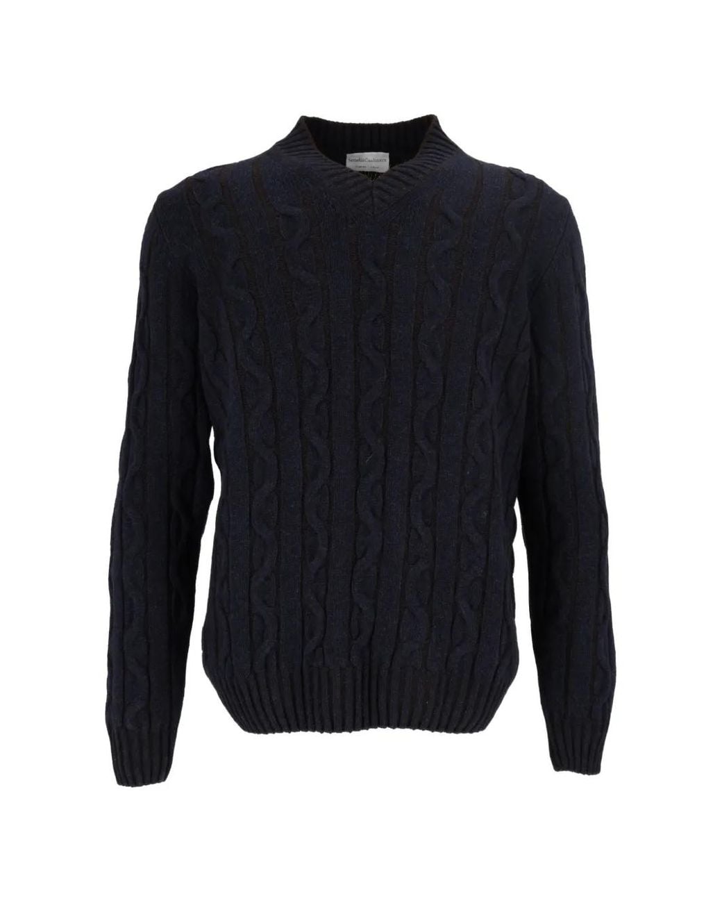 SETTEFILI CASHMERE Blue Cable-Knit V-Neck Sweater for men