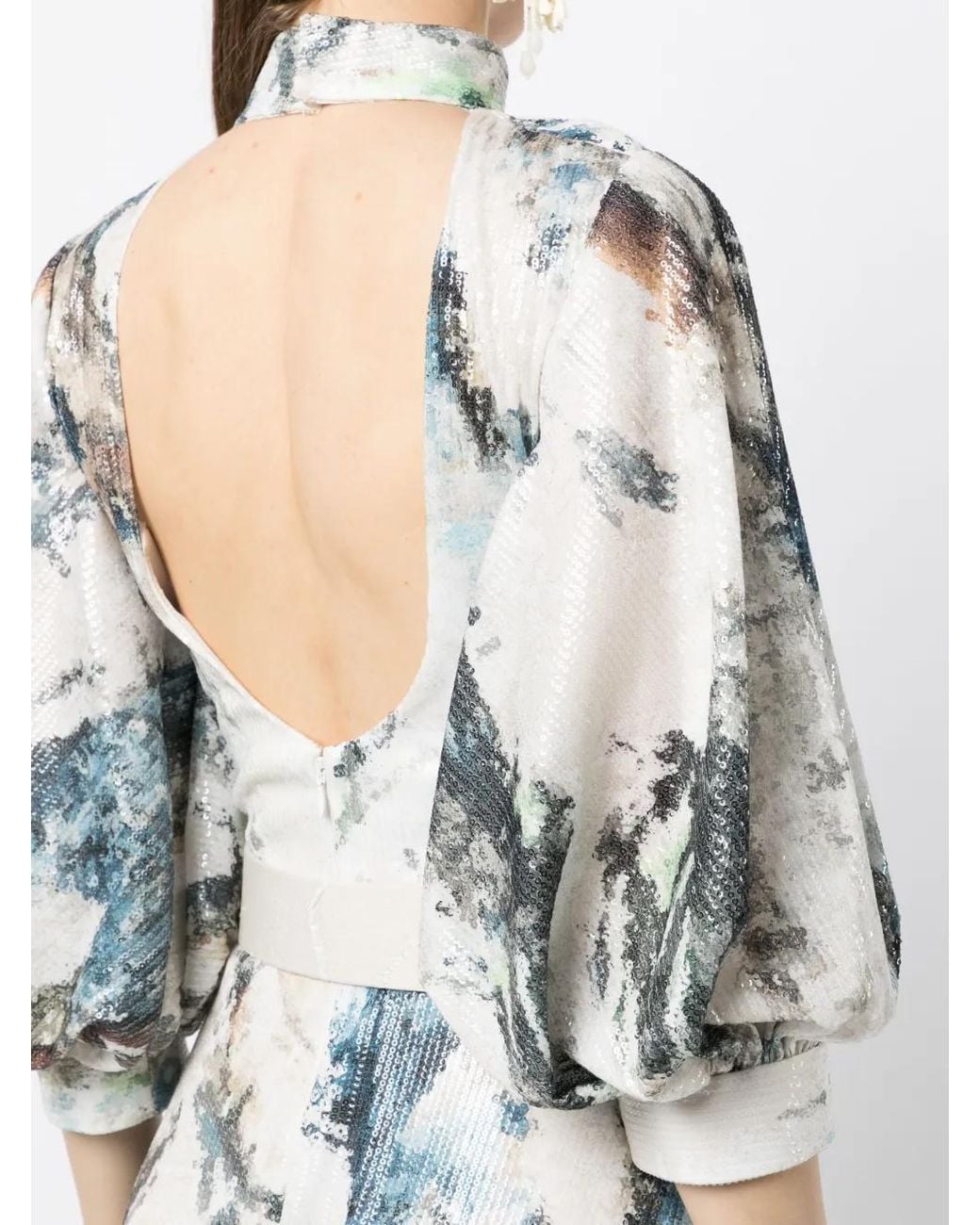 Saiid Kobeisy Blue Graphic-Print Sequin Embellished Dress