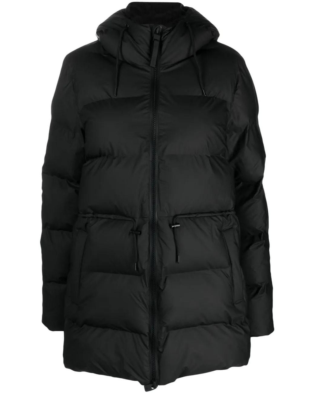 Rains Black Hooded Padded Coat