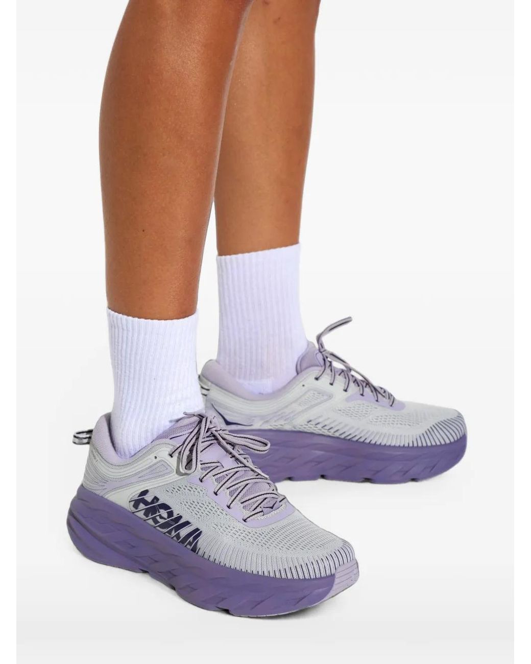 Hoka One One White Bondi 7 Lace-Up Sneakers