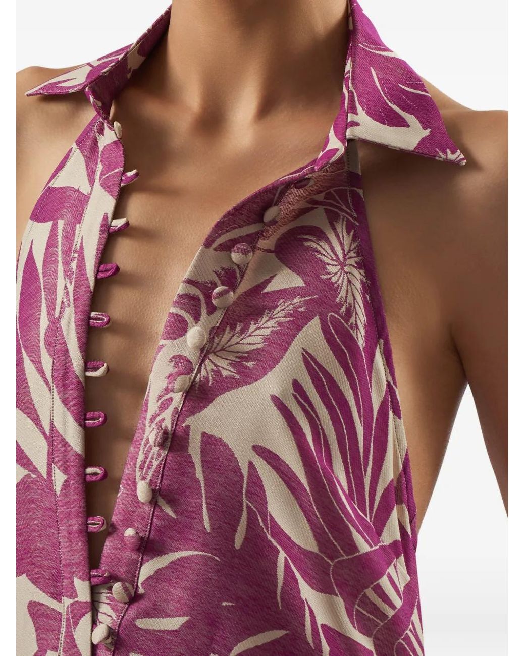 Taller Marmo Purple Barbara Tropical Buttoned Maxi Dress