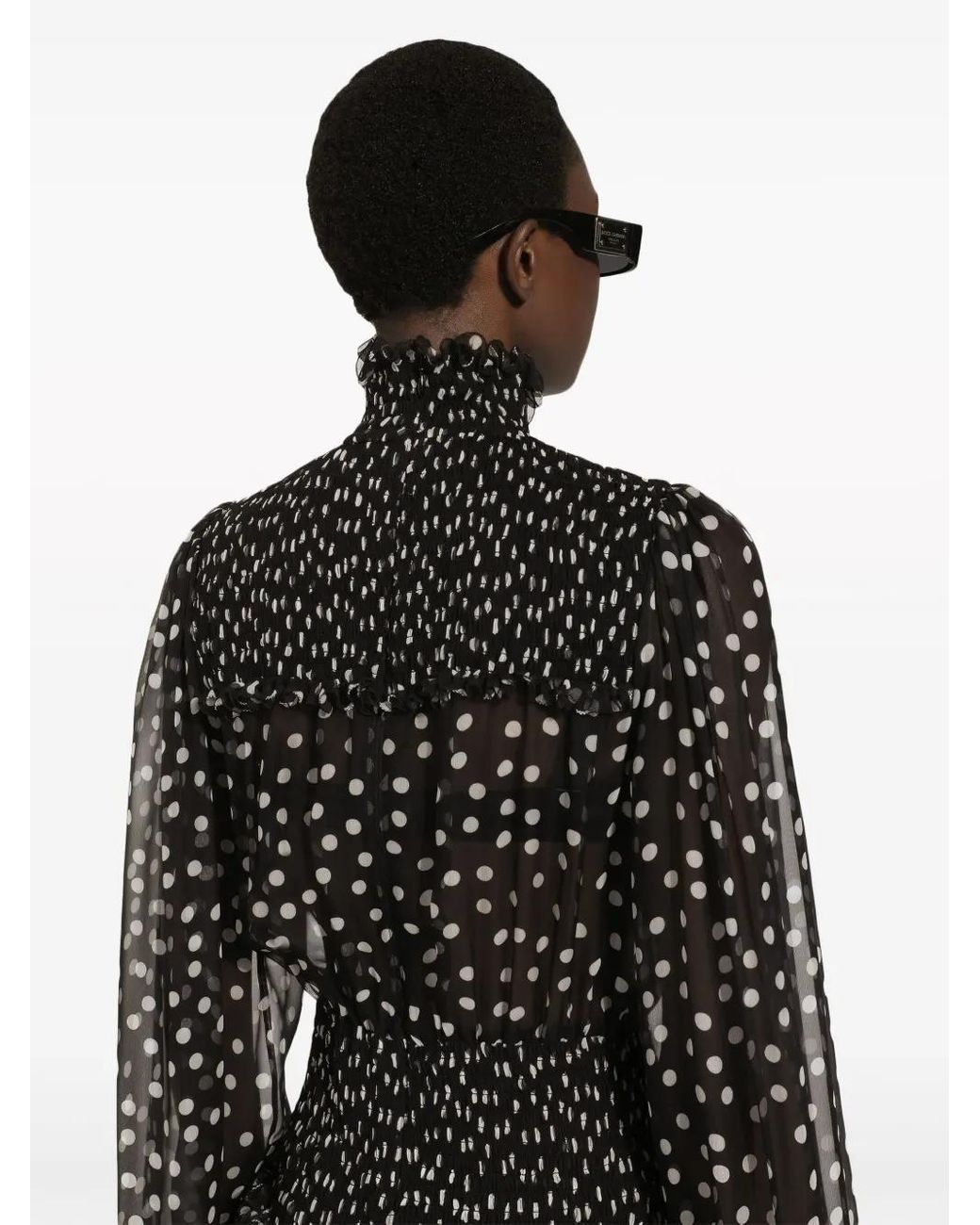 dolce and gabbana black polka dot dress Dolce & Gabbana Black White Lace Polka Dot Chiffon Dress