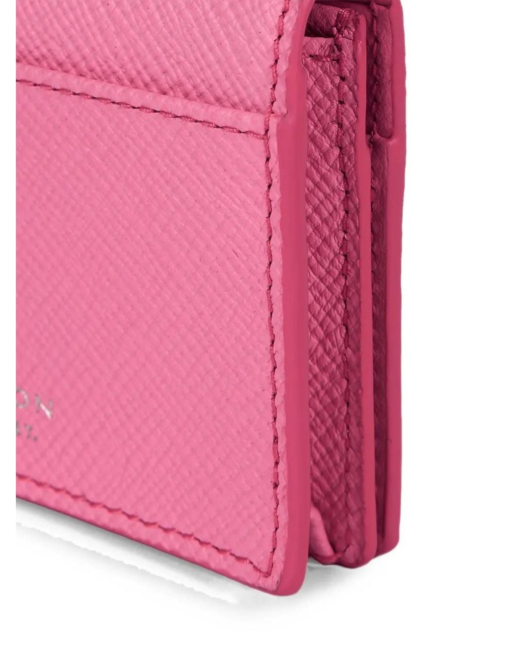 Smythson Pink Panama Cross-Grain Leather Card Holder