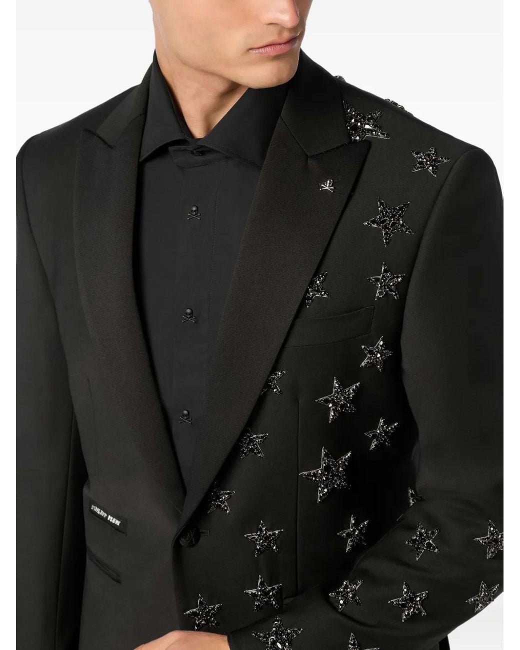 Philipp Plein Black Wool Blazer Lord Fit Stars for men