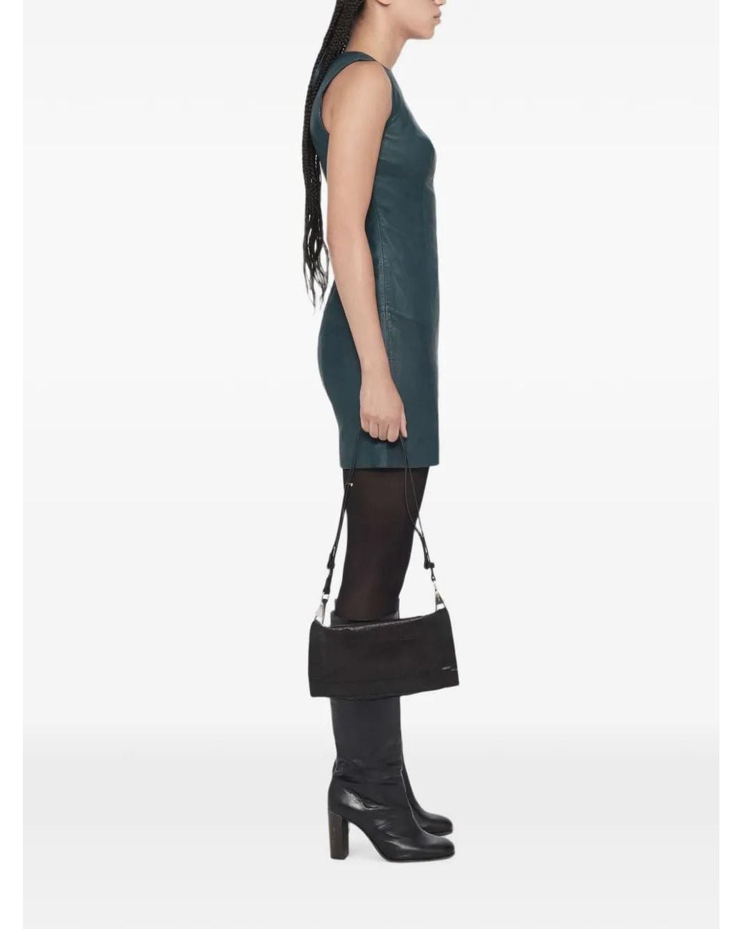AllSaints Blue Vee Leather Mini Dress