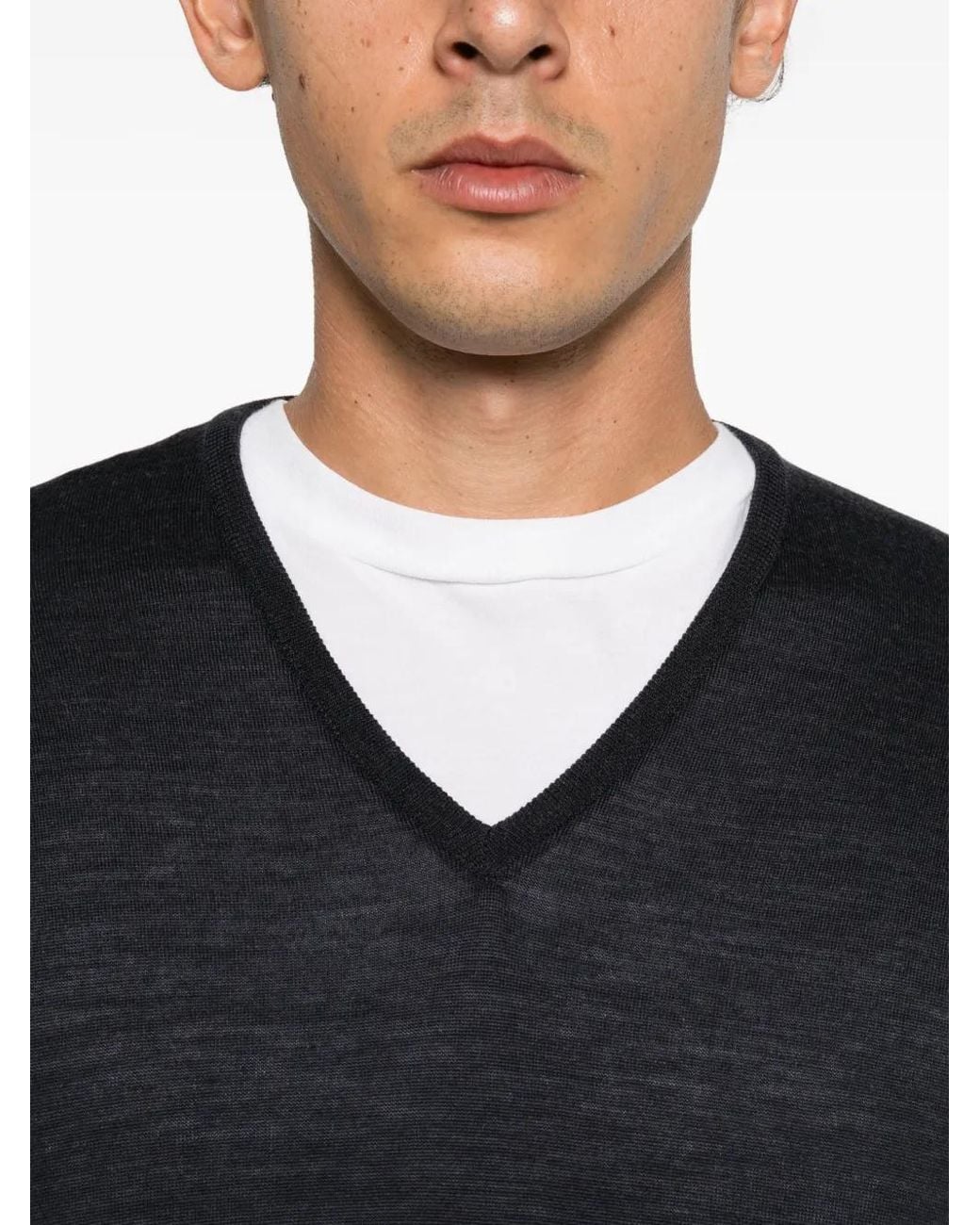 John Smedley Blue Bobby V-Neck Sweater for men