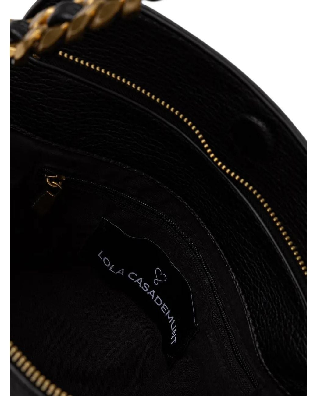 Lola Casademunt Black Logo-Plaque Chain-Link Shoulder Bag