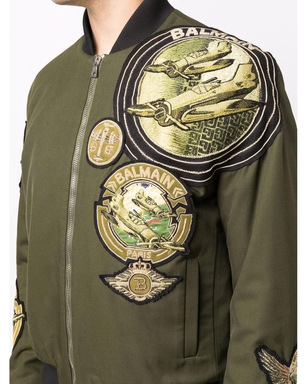 Balmain Green Multi-Badge Pilot Jacket for men