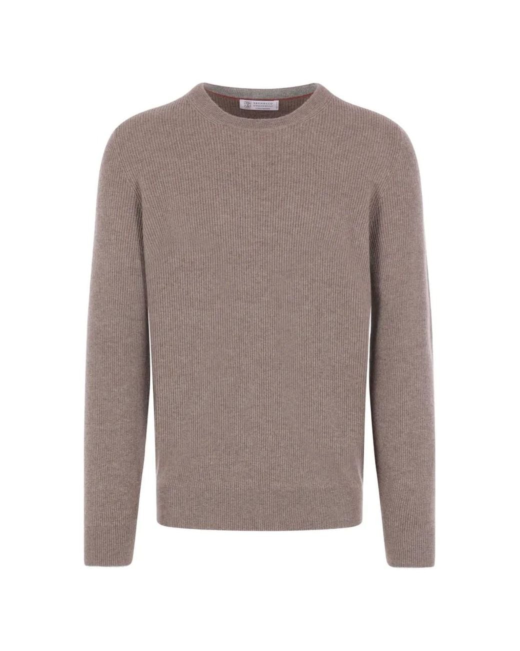 Brunello Cucinelli Gray Cashmere English Rib Sweater for men