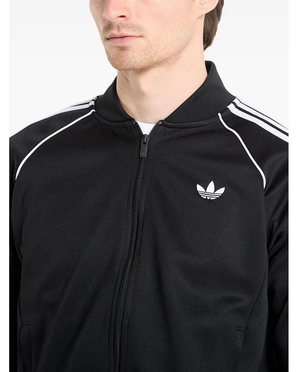 Adidas Black Sst Embroidered-Logo Zip-Up Sweatshirt for men