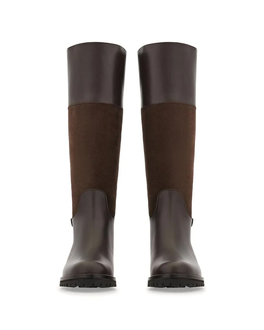 Ferragamo Brown Knee High Gancini Ornament Boots