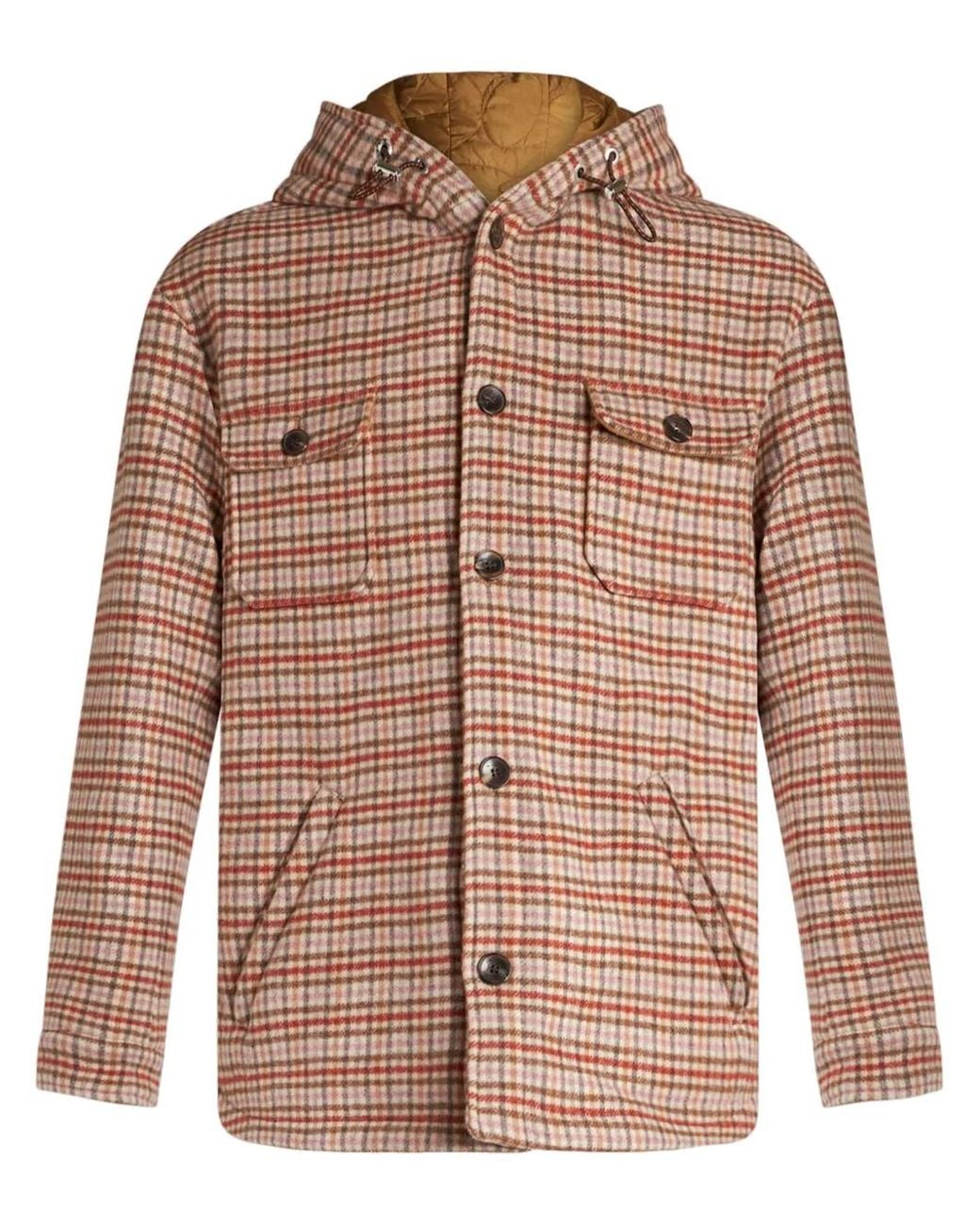 Etro Brown Tartan-Check Hooded Shirt Jacket for men