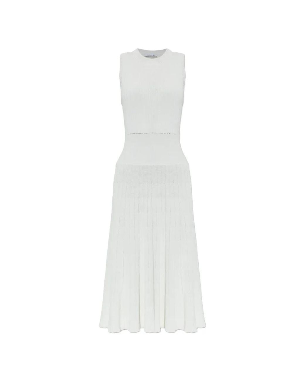 Lacoste White Ribbed-Knit Sleeveless Midi Dress