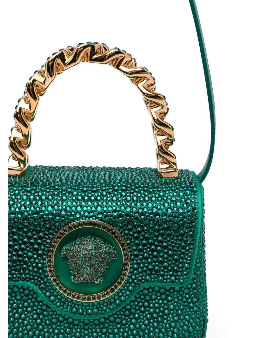 Versace Blue La Medusa Embellished Satin Mini Bag