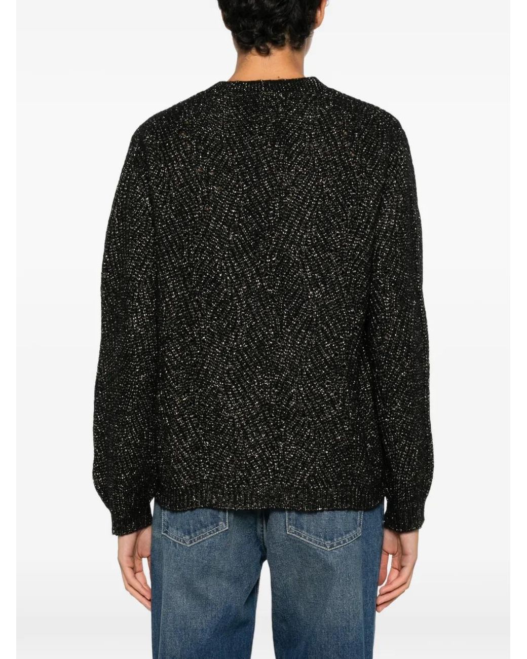 Momoní Black Saiki Metallic-Effect V-Neck Wool Cardigan