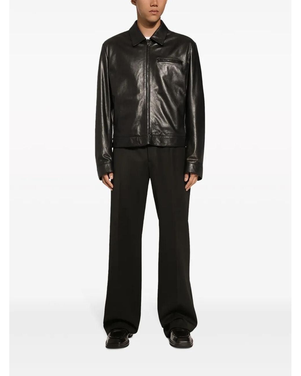 Dolce & Gabbana Black Leather Jacket for men