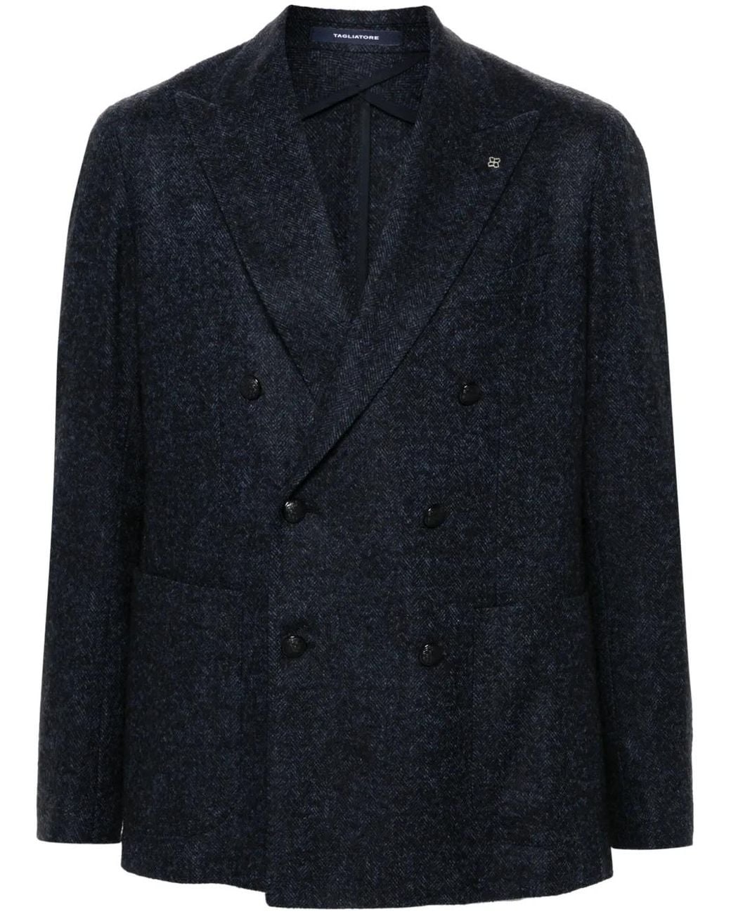 Tagliatore Blue Double-Breasted Textured Jacket for men