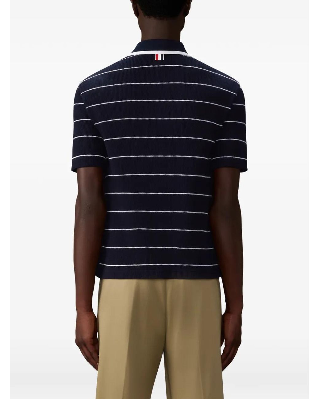 Thom Browne Blue Striped Waffle Short-Sleeve Shirt for men