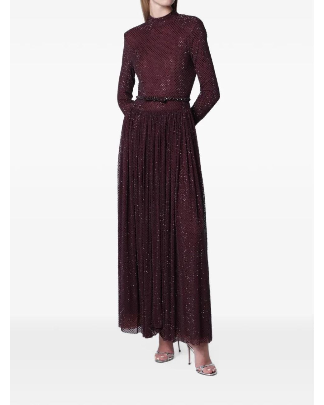 Self-Portrait Purple Rhinestone-Embellished Pleated Maxi Dress