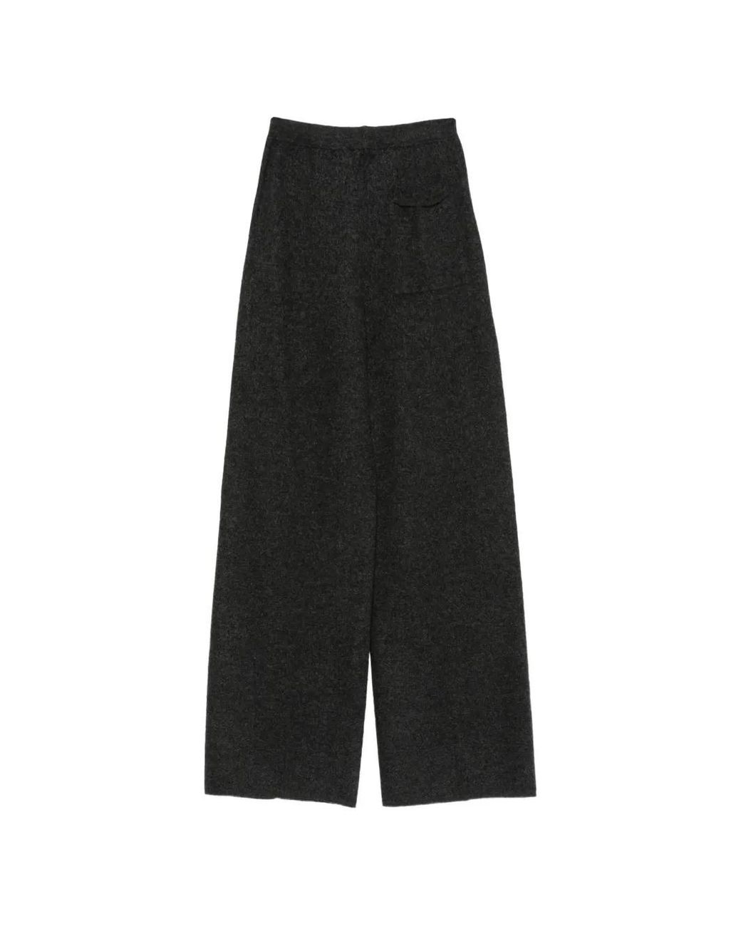 Semicouture Black Pantalon En Laine Vierge À Coupe Ample