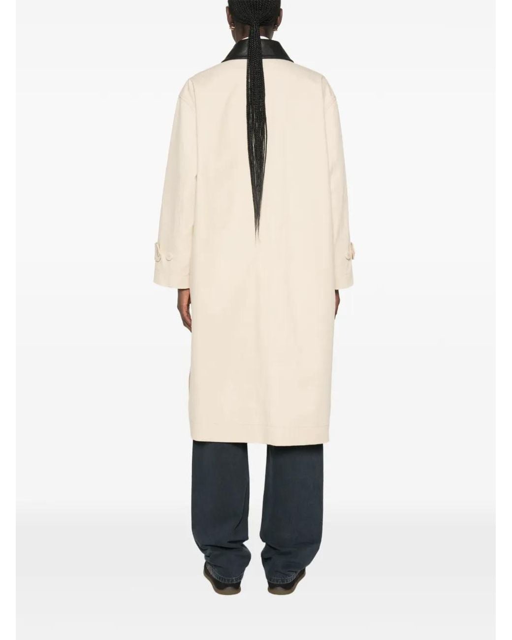 Sandro Natural Leather-Collar Single-Breasted Coat