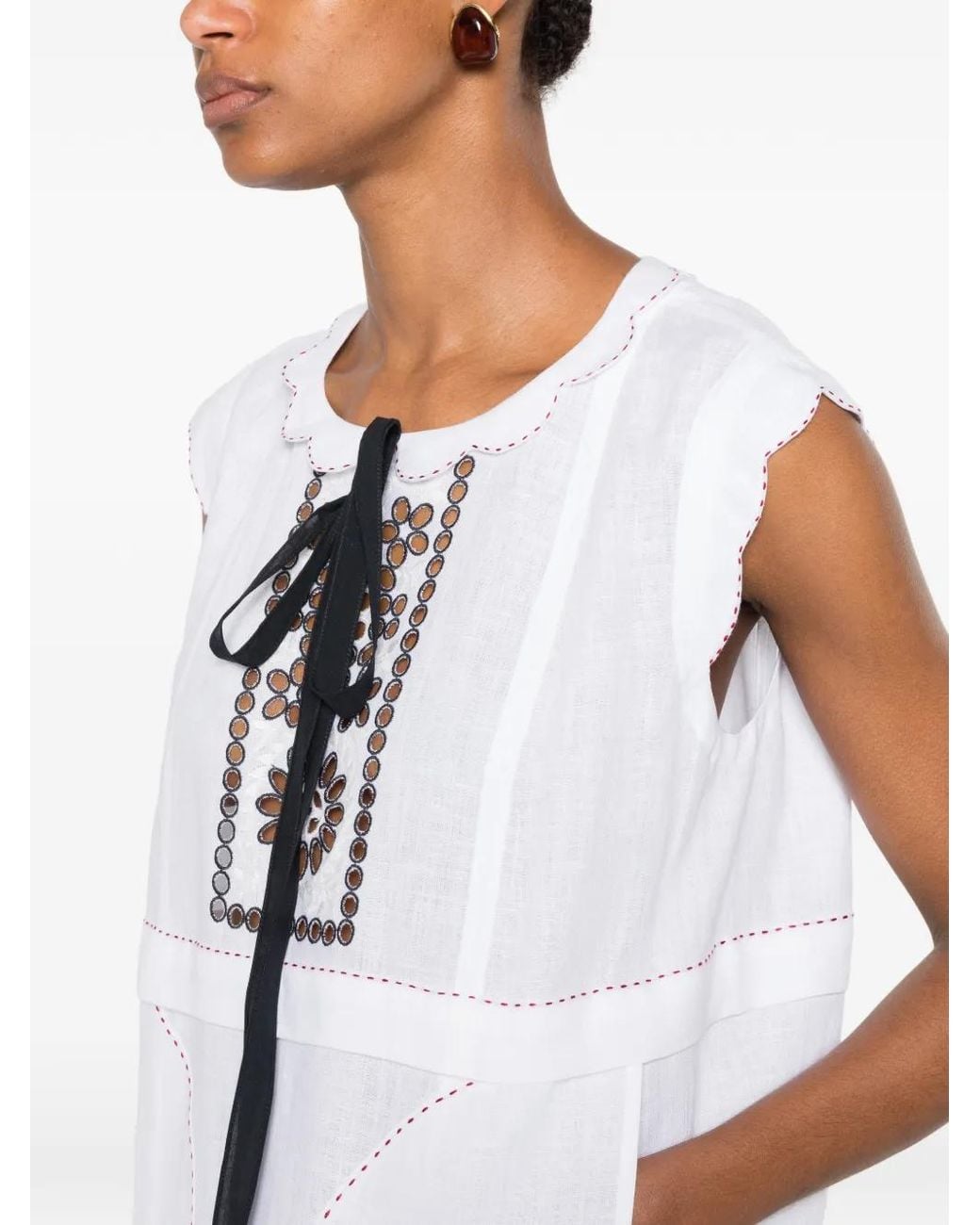 Vita Kin White Phoebe Embroidered Sleeveless Midi Dress