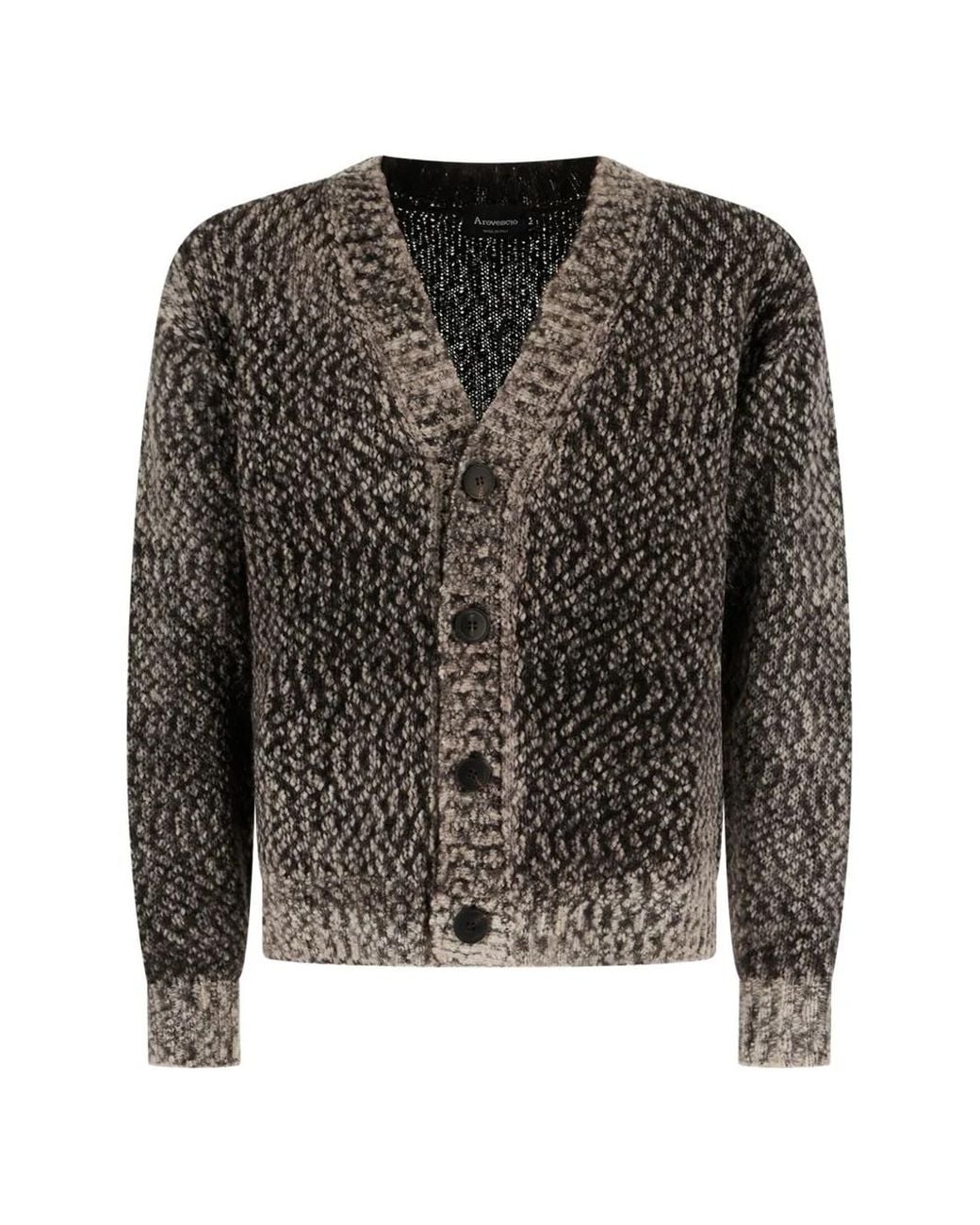 AROVESCIO Black Bouclé-Knit V-Neck Cardigan for men
