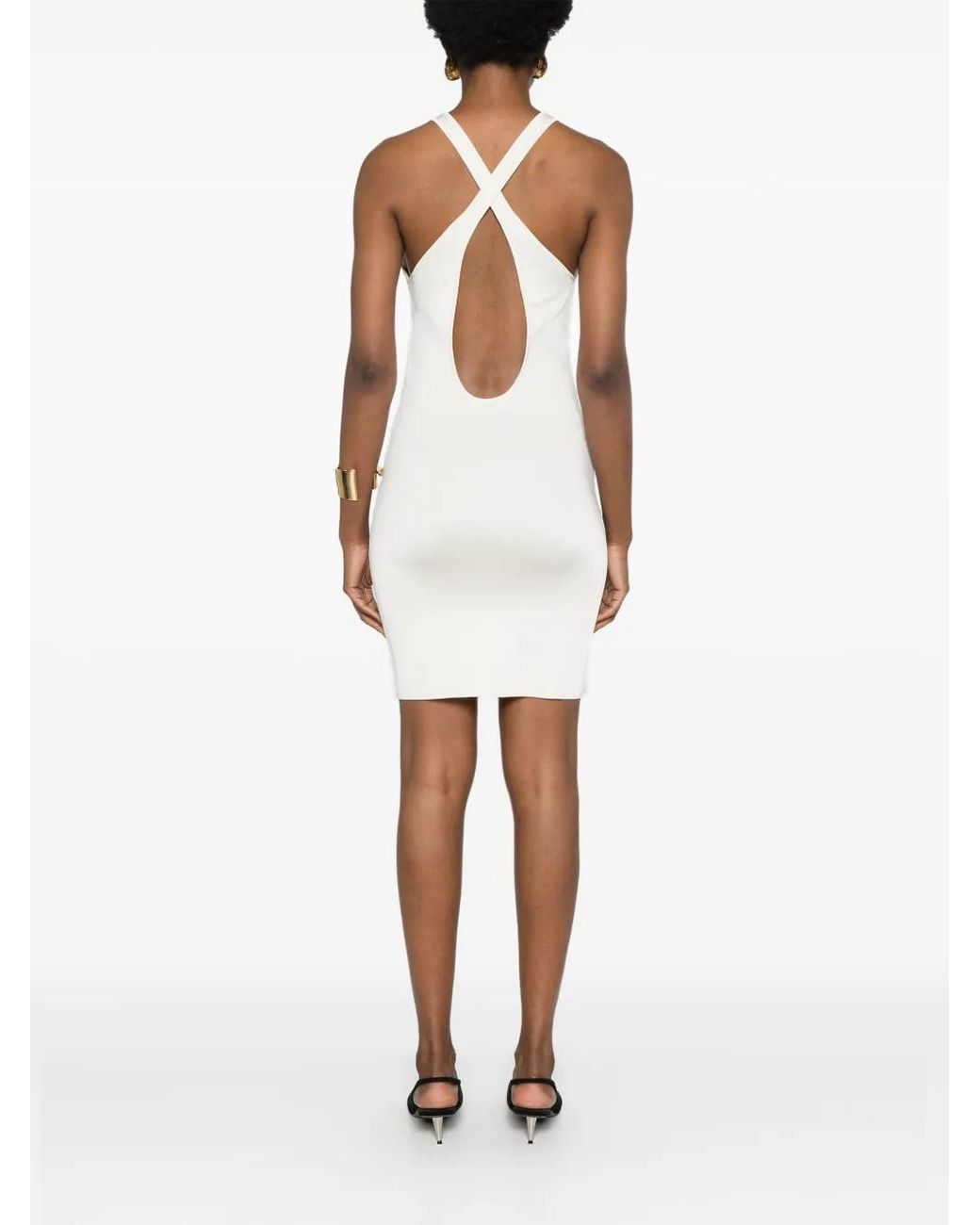 Saint Laurent White Crisscross-Straps Bodycon Minidress
