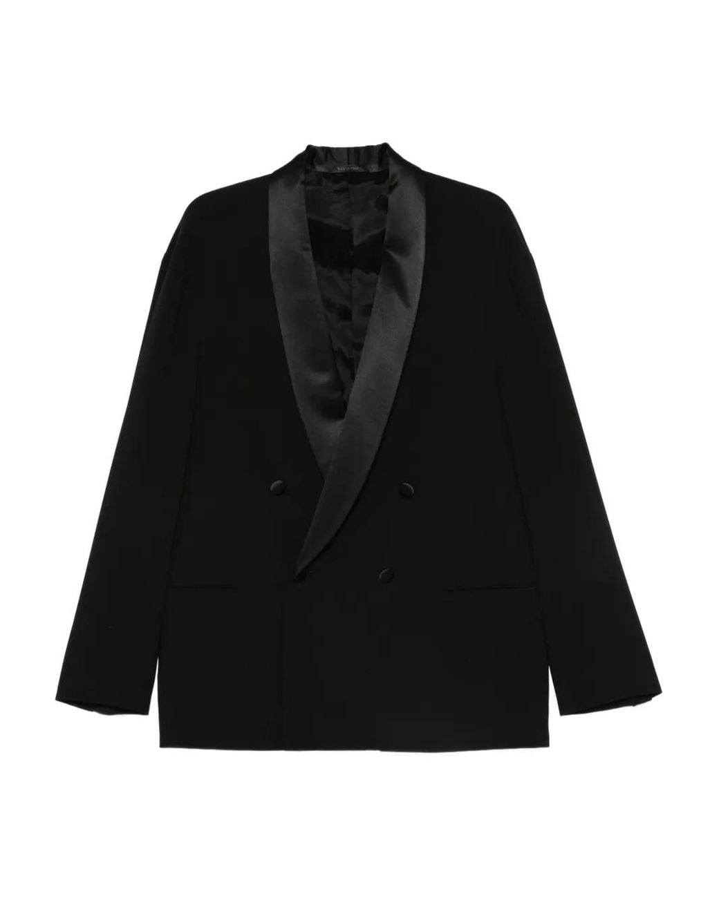 Giorgio Armani Black Satin-Lapels Double-Breasted Suit for men