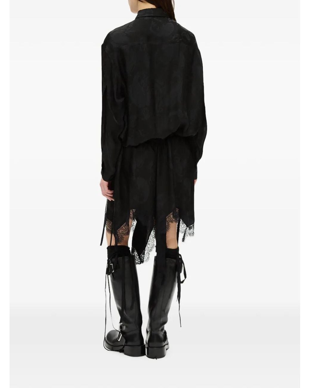 Ann Demeulemeester Black Paisley-Jacquard Lace-Trim Mini Dress