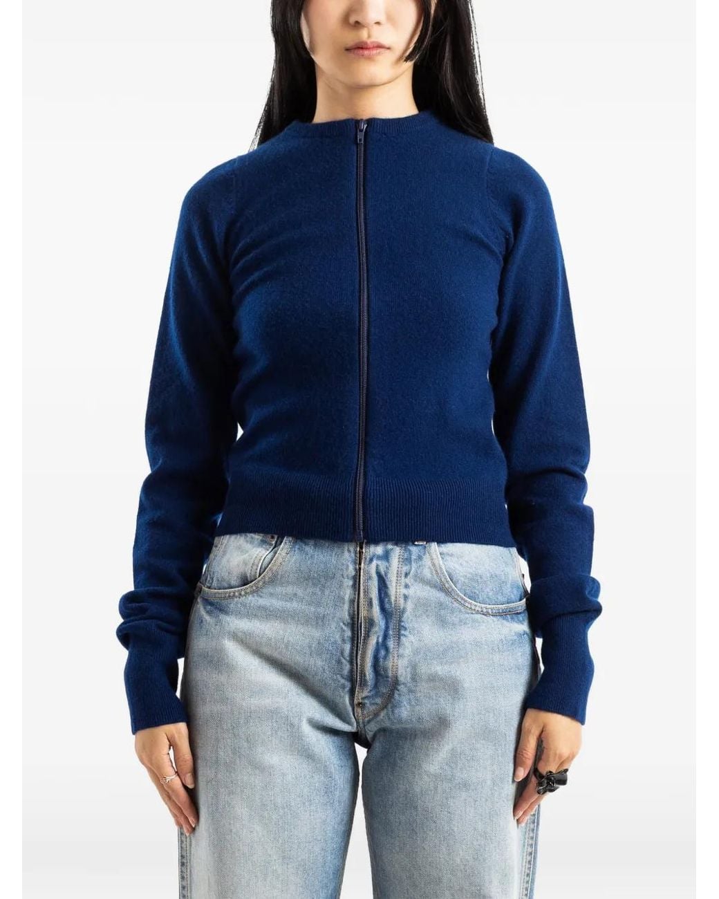 Extreme Cashmere Blue Cardigan Nª494 Tangerine À Fermeture Zippée