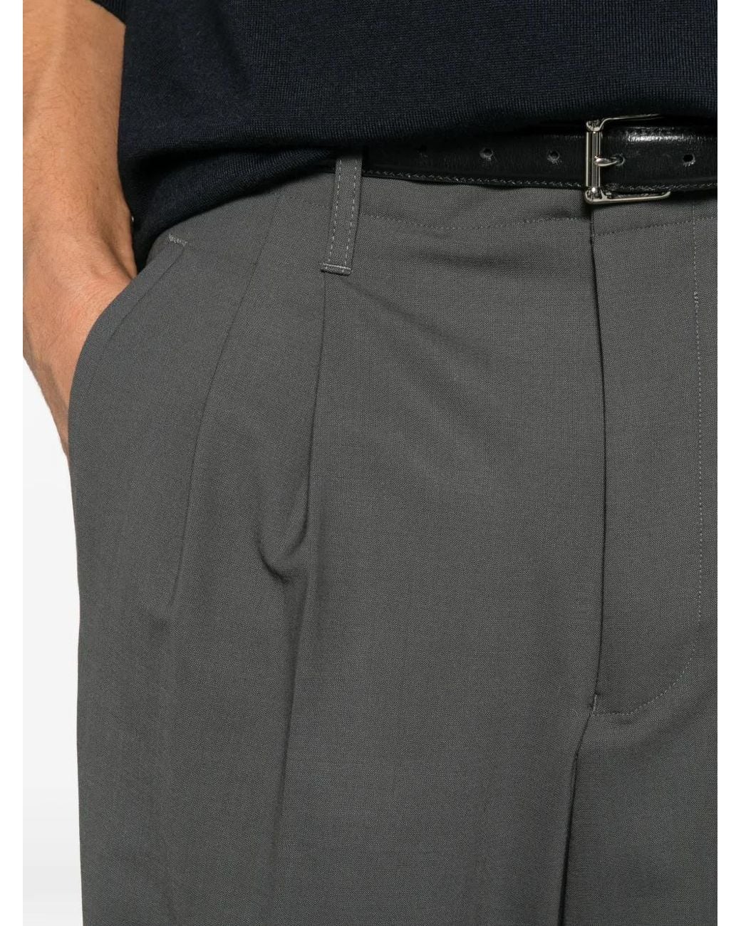 Emporio Armani Gray Pleated Straight-Leg Trousers for men