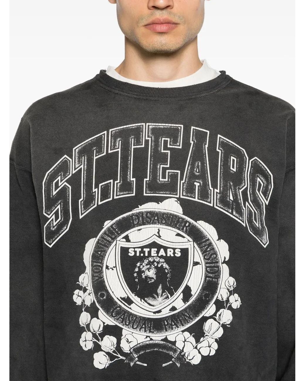 SAINT Mxxxxxx Gray Logo-print Cotton Sweatshirt for men
