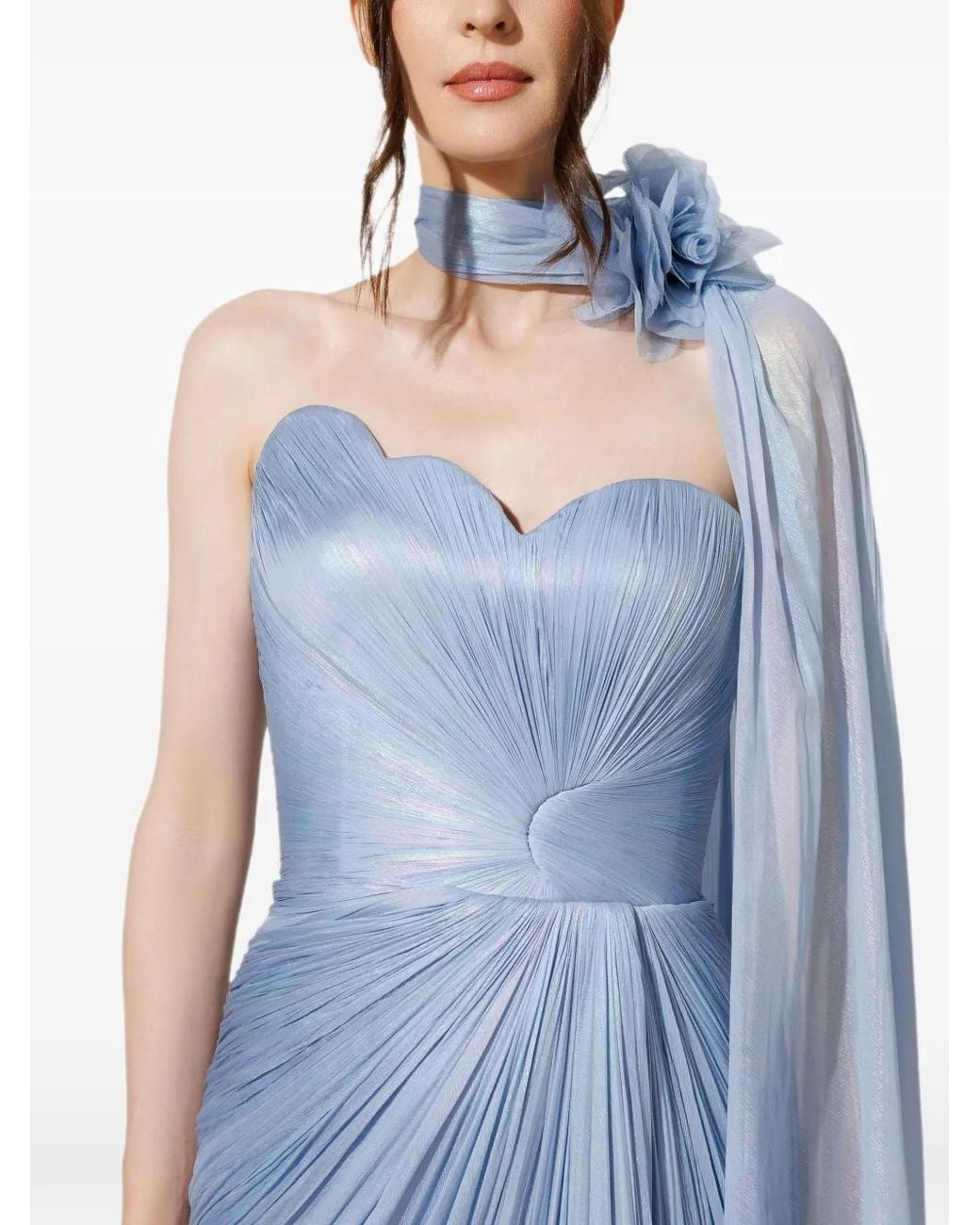 IRIS SERBAN Blue Anette Draped Floral-Detail Dress