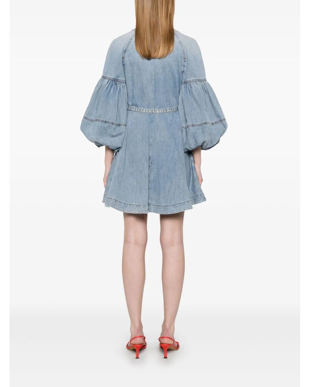 Zimmermann Blue Celeste Mini Dress With Puff Sleeves