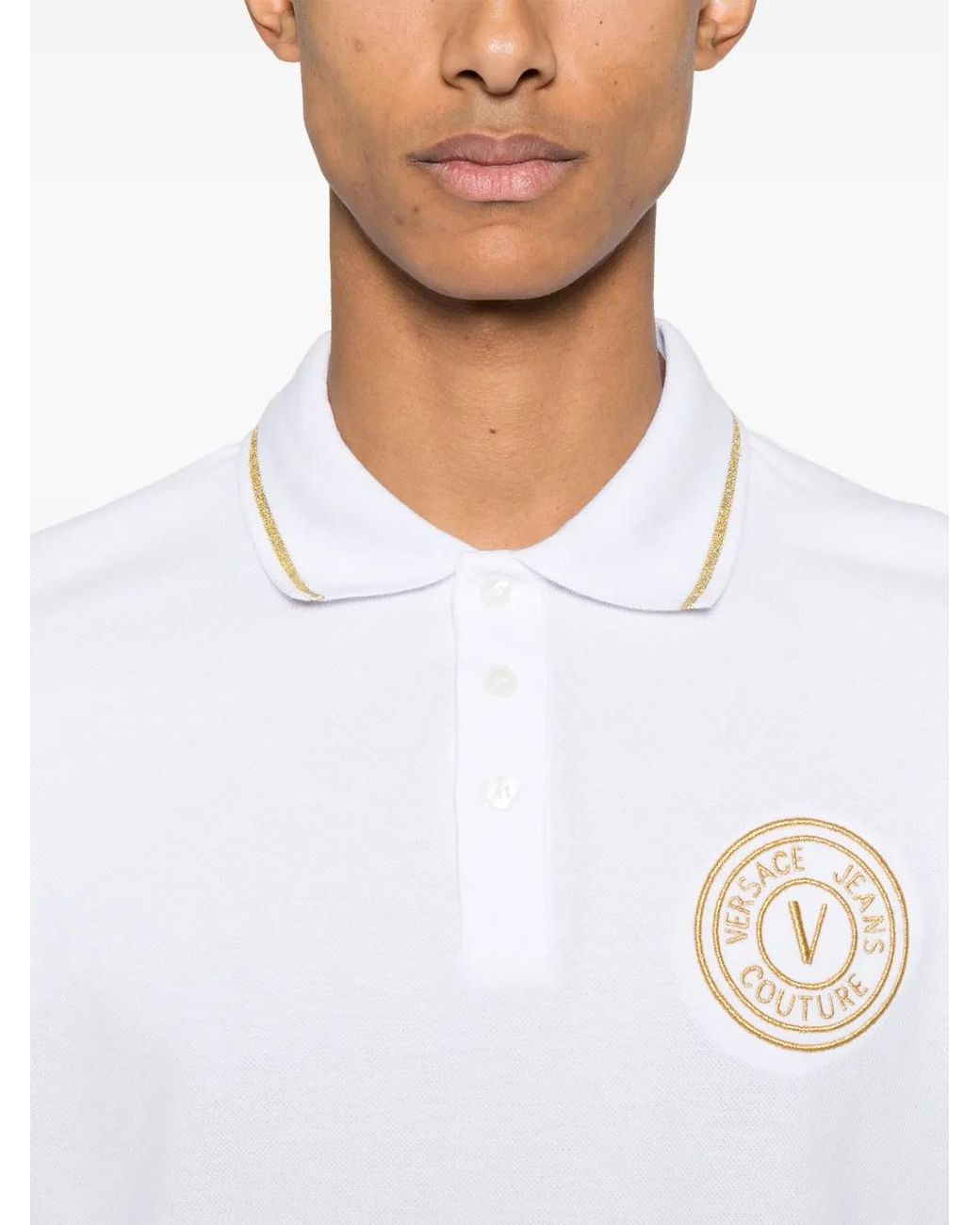 Versace Jeans Couture White Logo-Embroidered Polo Shirt for men