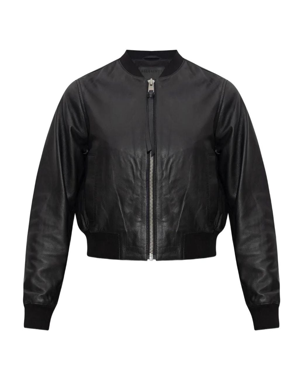 AllSaints Black Orten Leather Zip-Front Bomber Jacket