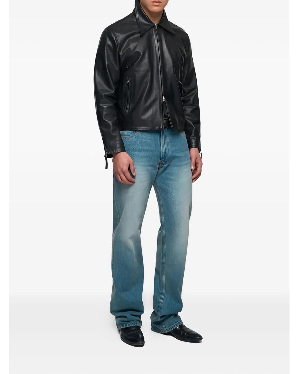 O.FILES Blue Leather Jacket for men