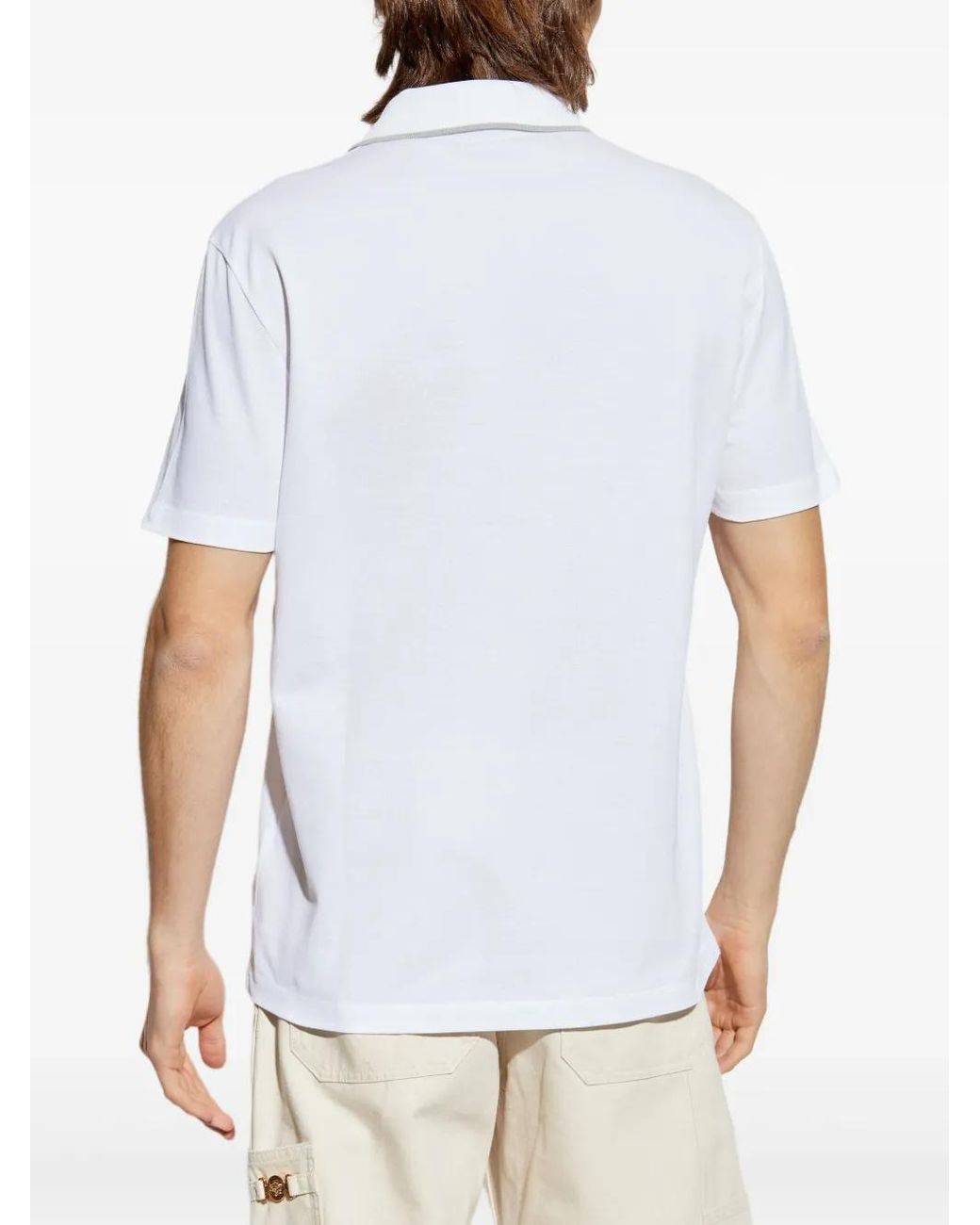 Versace White Classic Cotton Polo Shirt With Embroidered Emblem for men