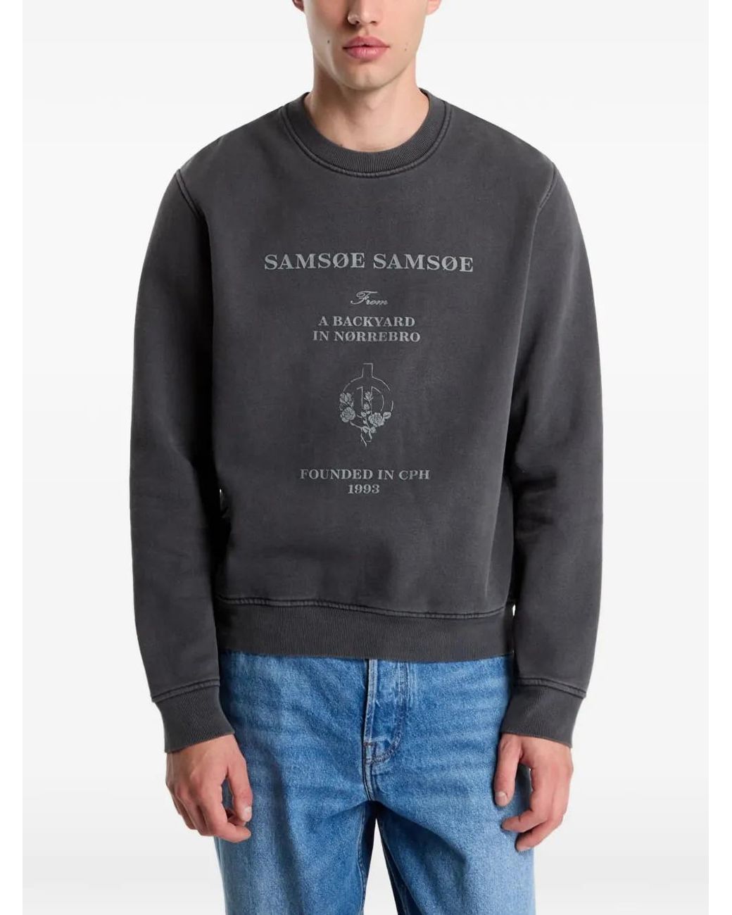 Samsøe & Samsøe Gray Samarcus Logo-Print Sweatshirt for men