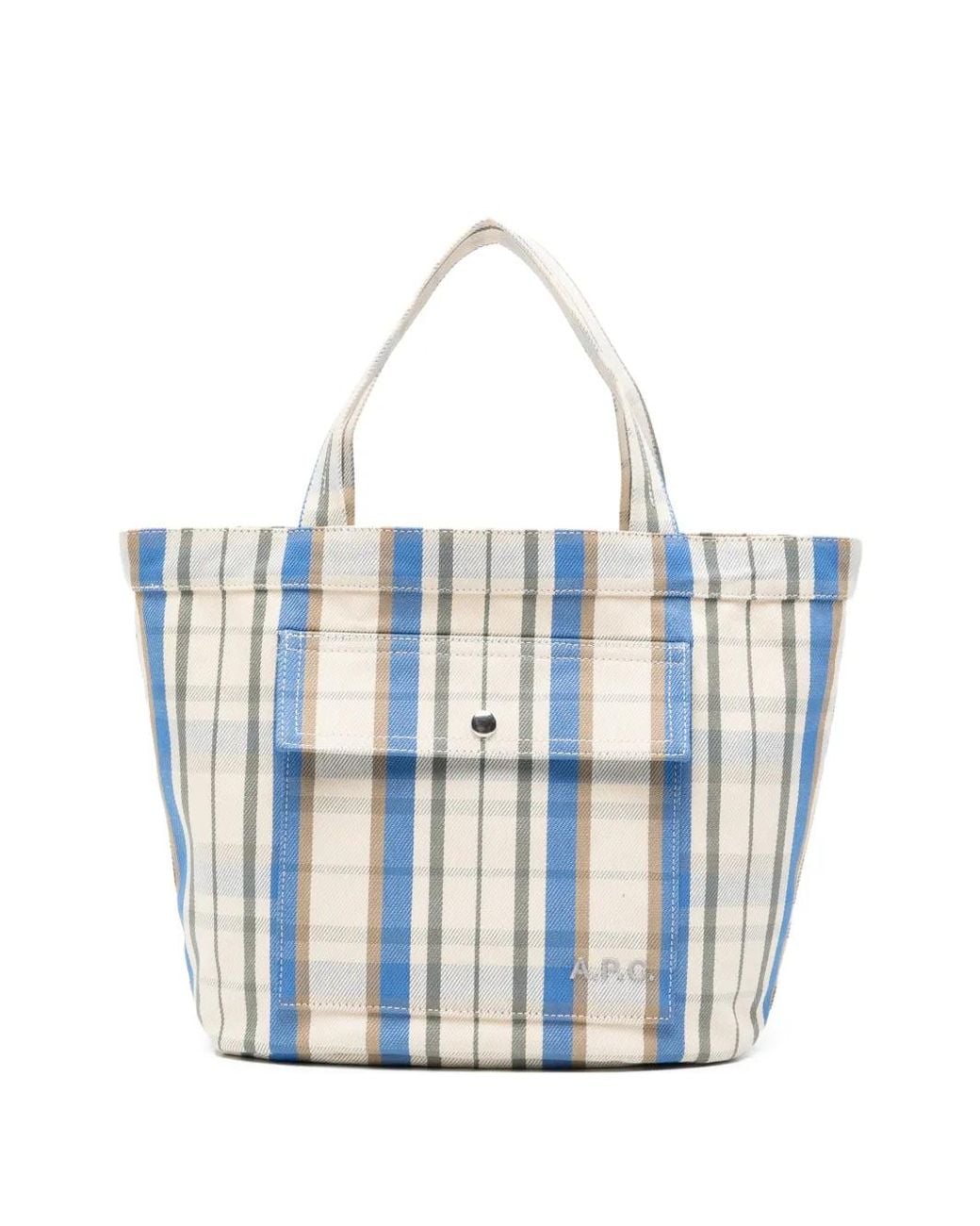 A.P.C. Blue Check-Pattern Flap-Pocket Tote Bag