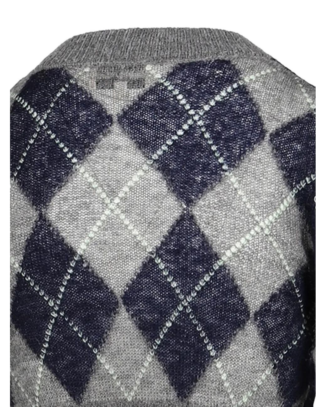 ShuShu/Tong Gray Argyle-Knit Cropped Cardigan