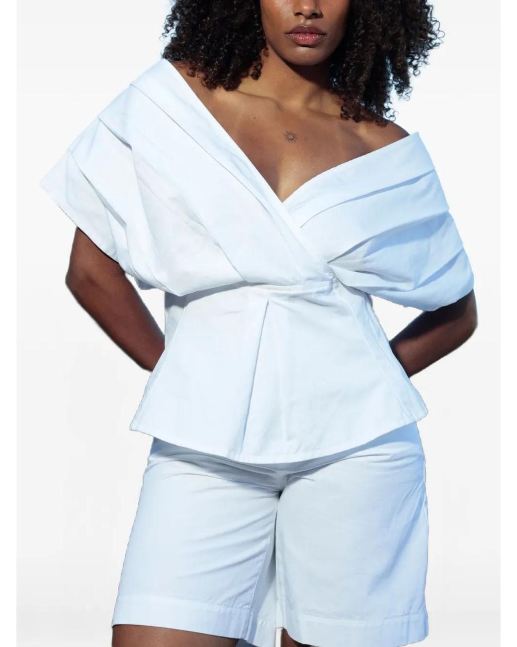 SOEUR & FRÈRES White Off-Shoulder Pleated Top