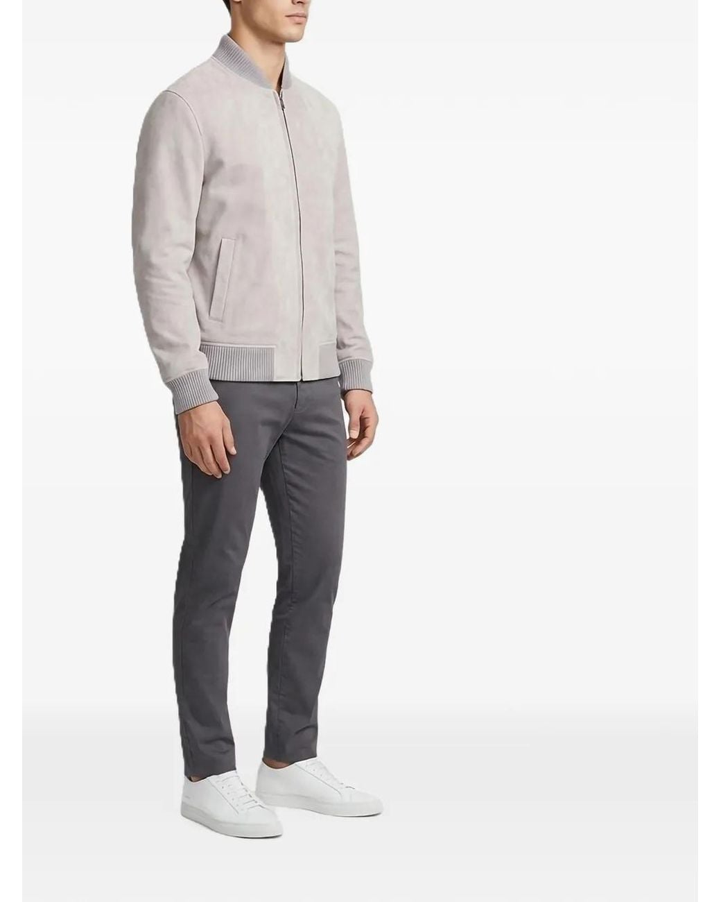 Herno Gray Suede Bomber Jacket for men