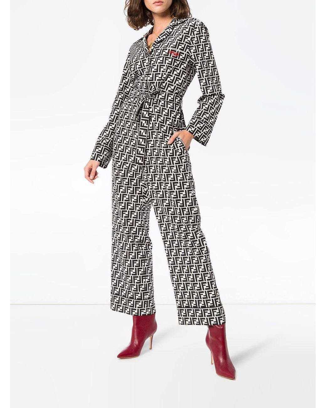 Fendi Ff Logo Belted Silk Jumpsuit in Black Lyst