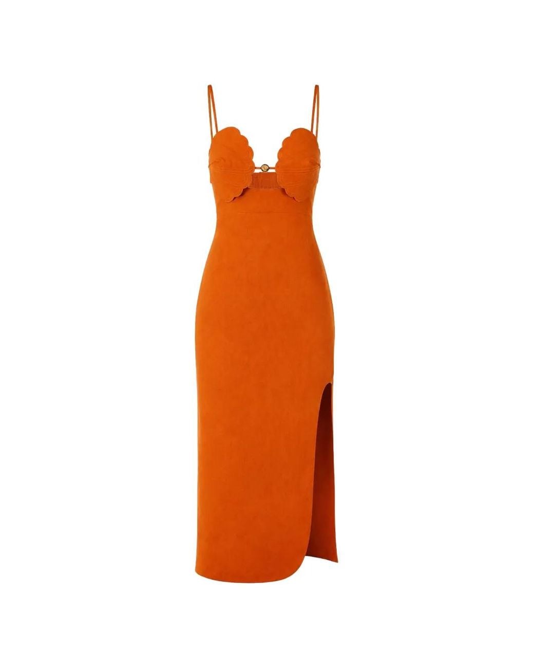Farm Rio Orange Scalloped-Edge Midi Dress