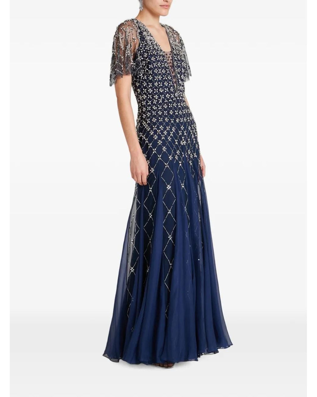 Temperley London Blue Robe Longue Vita À Cristaux